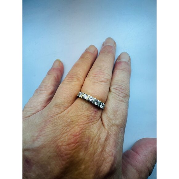 Vintage Sterling Silver 925 CZ Band Ring, Size 9, Elegant Anniversary Wedding Ba - Picture 6 of 11